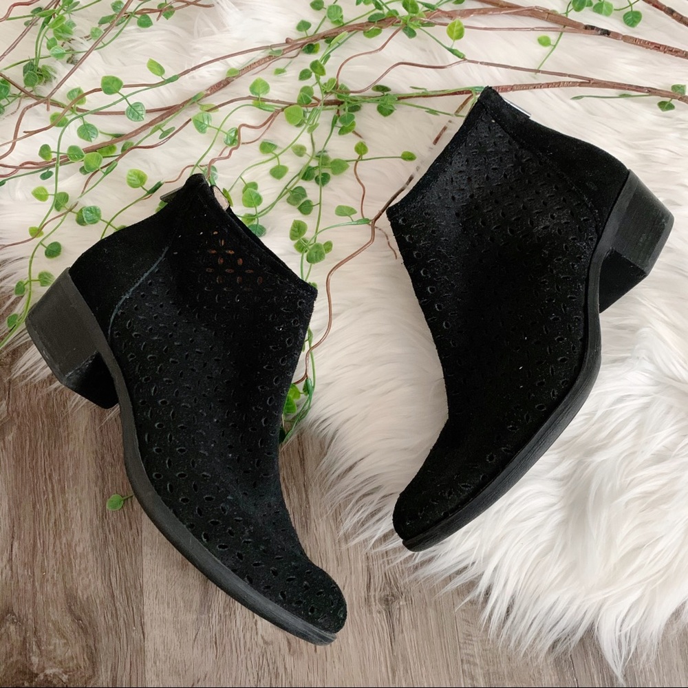 Lucky Brand Leather Suede Bergyn Bootie Ankle Boot Black Size 7.5 M
